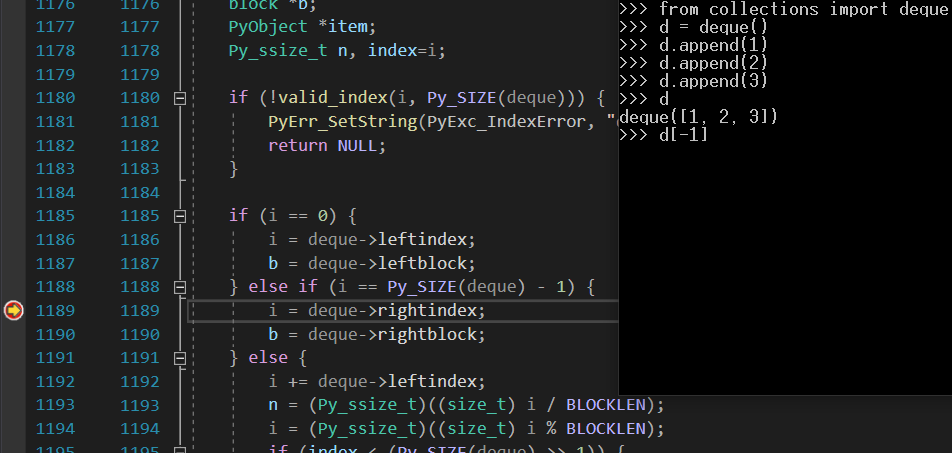 Putting a breakpoint in deque_item