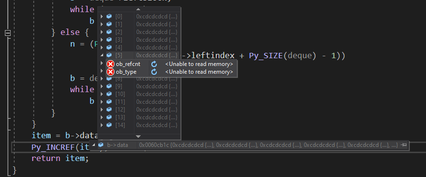 Unallocated memory at start of block